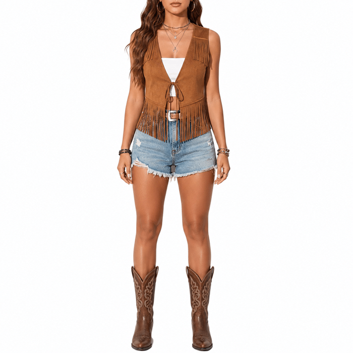 Gilet cowgirl camel à nouer (7)