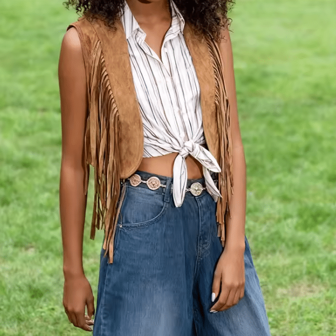Gilet ouvert à franges look cowgirl (1)