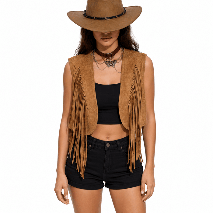 Gilet ouvert à franges look cowgirl (2)