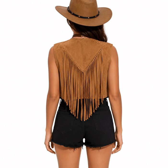 Gilet ouvert à franges look cowgirl (4)