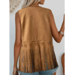 Gilet sans manches country femme camel à découpes florales (3)