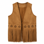 Gilet sans manches country femme camel à découpes florales (4)