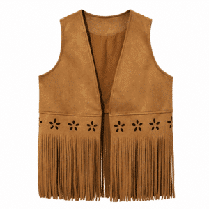 Gilet sans manches country femme camel à découpes florales