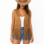 Gilet sans manches country femme camel à découpes florales (5)