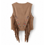 Gilet western femme camel à franges et broderies aspect daim (2)