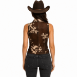 Gilet western femme marron motif vache col tailleur (5)