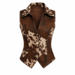 Gilet western femme marron motif vache col tailleur (6)