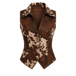 Gilet western femme marron motif vache col tailleur