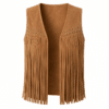 Gilet western femme ouvert avec rivets et franges camel