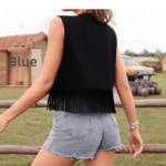 Gilet western noir à franges et lacets (5)