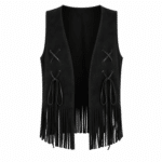 Gilet western noir à franges et lacets (6)