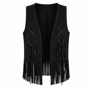 Gilet western noir à franges et lacets
