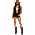 Gilet western noir franges et rivets (1)
