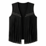 Gilet western noir franges et rivets (4)