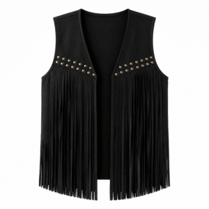 Gilet western noir franges et rivets