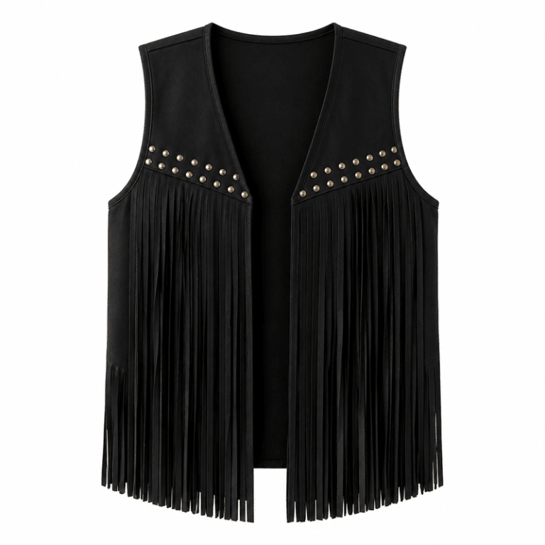 Gilet western noir franges et rivets (4)