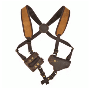 Holster d’épaule marron réglable toile et cuir porte chargeurs