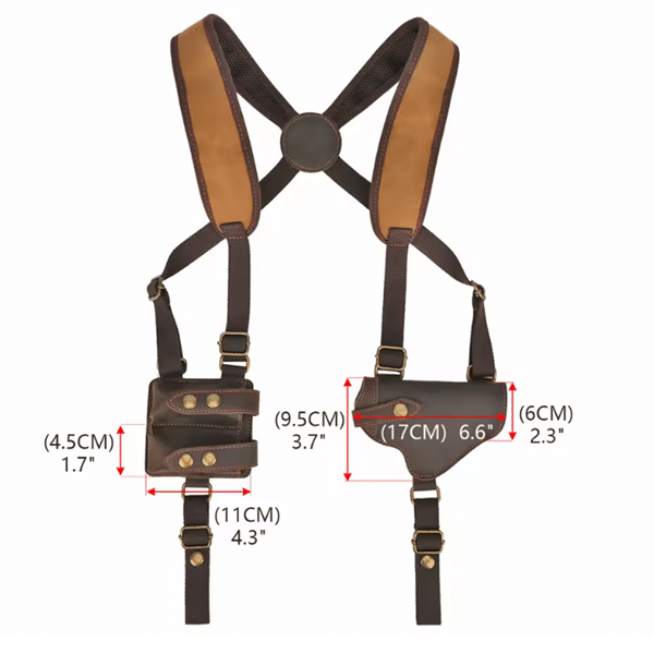 Holster d’épaule marron réglable toile et cuir porte chargeurs (3)