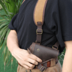 Holster d’épaule marron réglable toile et cuir porte chargeurs (6)