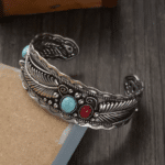 Jonc vintage ouvert plumes pierres (2)