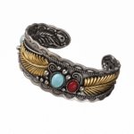 Jonc vintage ouvert plumes pierres (6)