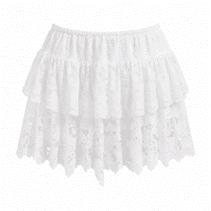 Jupe courte blanche en dentelle à volants style western