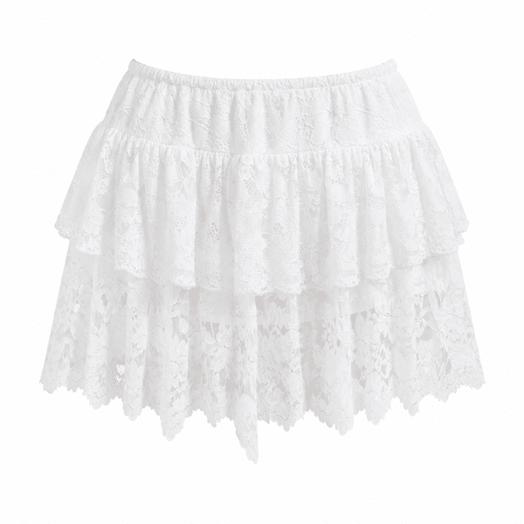 Jupe courte blanche en dentelle à volants style western (6)