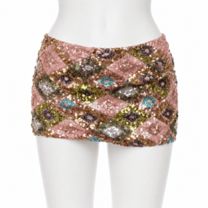Jupe courte femme à paillettes multicolores rose et doré