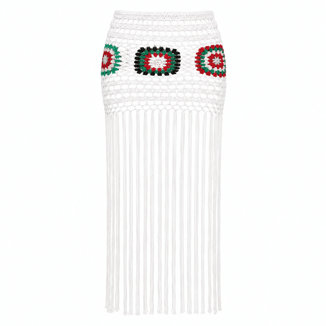 Jupe crochet motifs granny square longues franges plage (1)