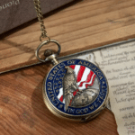 Montre à gousset américaine vintage aigle et drapeau (3)