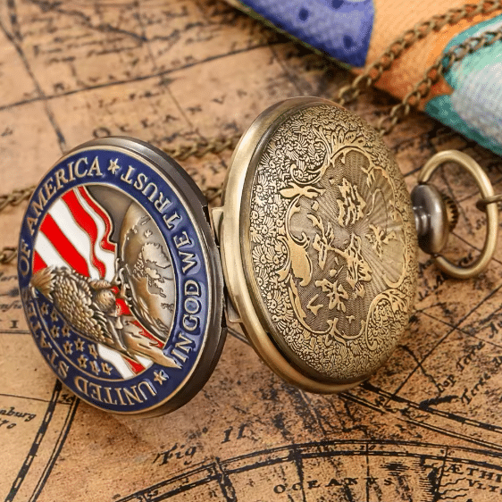 Montre à gousset américaine vintage aigle et drapeau (4)