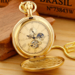 Montre à gousset mécanique apparente dorée vintage (1)