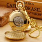 Montre à gousset mécanique apparente dorée vintage (4)