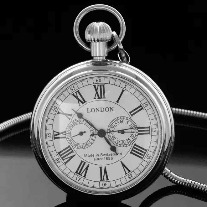 Montre à gousset vintage en acier inoxydable (4)