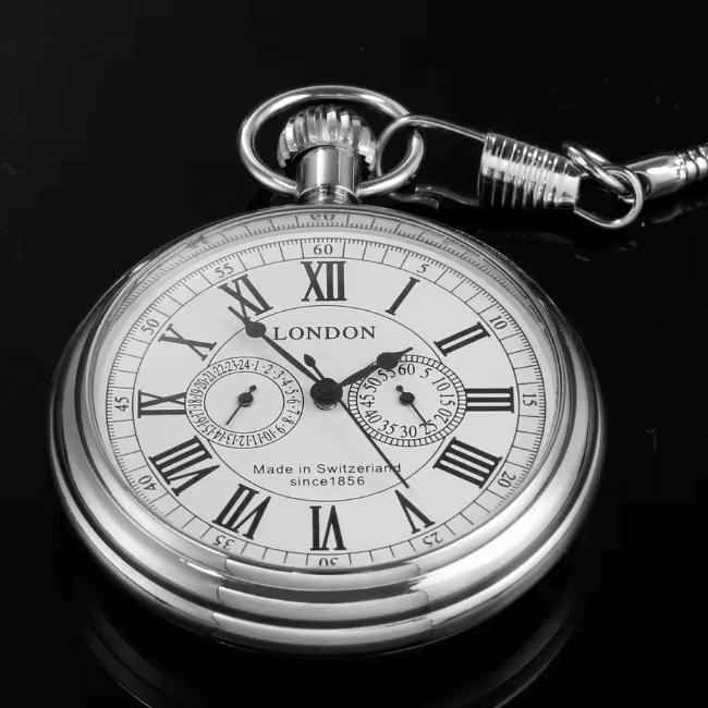 Montre à gousset vintage en acier inoxydable (6)