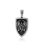 Pendentif vintage bouclier ange ailé argenté (3)