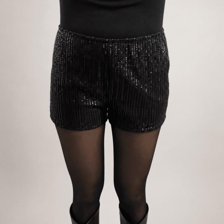 Short femme noir à sequins style cowgirl
