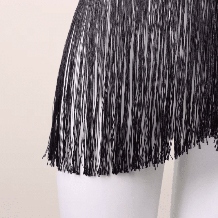 Surjupe noire à longues franges pour look western (3)