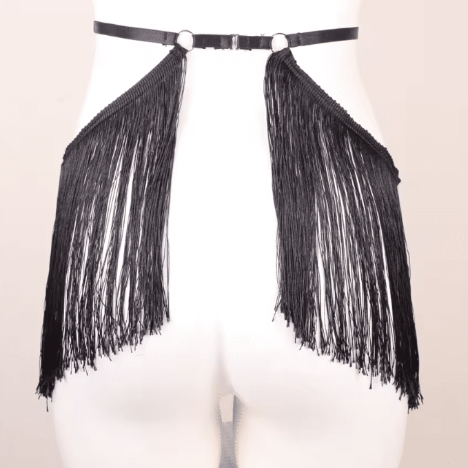 Surjupe noire à longues franges pour look western (5)