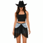 Surjupe noire à longues franges pour look western (7)
