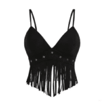 Top western femme camel à franges aspect daim (5)