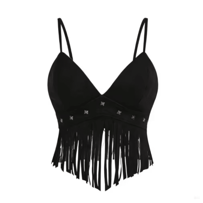 Top western femme camel à franges aspect daim (5)
