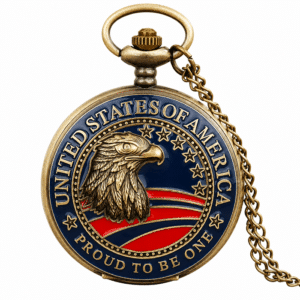 Montre à gousset vintage tête d'aigle et drapeau USA