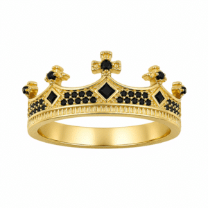 Bague couronne en argent finition dorée zirconium noir