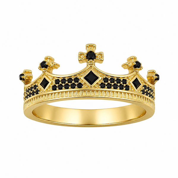 Bague couronne en argent finition dorée zirconium noir (2)