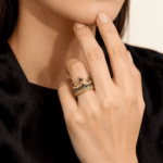 Bague couronne en argent finition dorée zirconium noir (3)