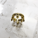 Bague couronne en argent finition dorée zirconium noir (5)