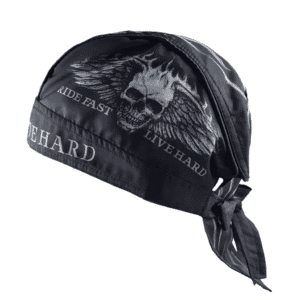 Bandana noir crâne ailes biker