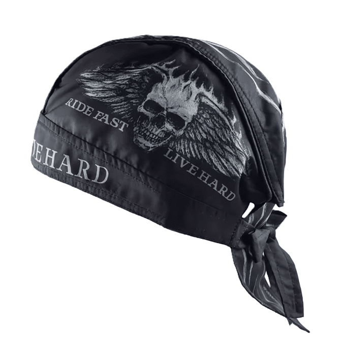 Bandana noir crâne ailes biker (1)