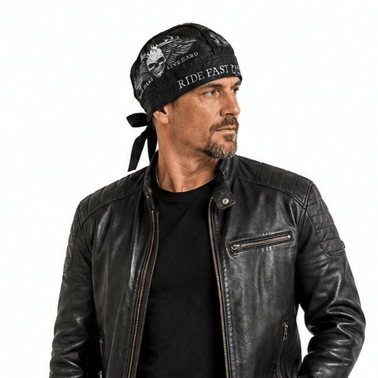 Bandana noir crâne ailes biker (2)